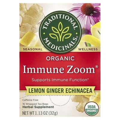 Organic Immune Zoom , Lemon Ginger Echinacea, Caffeine Free, 16 Wrapped Tea