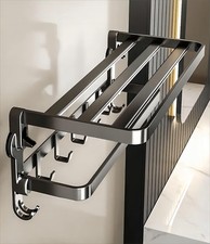 Bathroom Towel Bar 24 in Double Foldable Suction Cup Wall Mounted Towel Bar O...