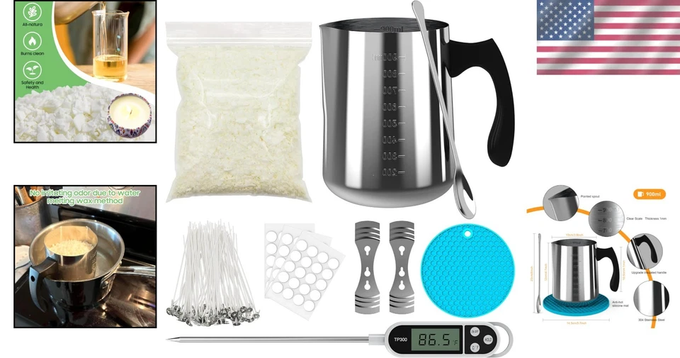 Комплект для изготовления свечей расходные материалы для начинающих соевый воск комплект свечей 900 мл заливка... - Изображение 2 из 4