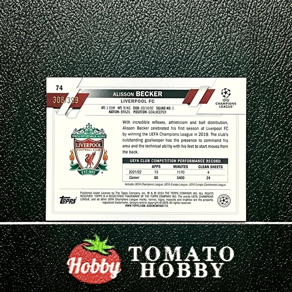 TOPPS CHROME UEFA 2022-23 ALISSON BECKER /399 GREEN X-FRACTOR LIVERPOOL - Image 2 of 2