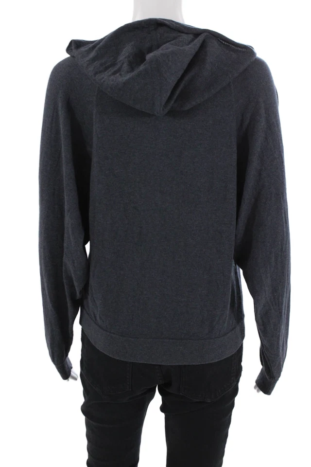 Haute Hippie Women Full-Zip Hoodie Dark Gray Silk Cotton Cashmere Size S - Image 3 of 4