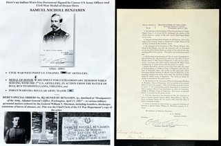 INDIAN/CIVIL WAR MEDAL HONOR SPOTSYLVANIA COLONEL 2nd ARTILLERY DOCUMENT SIGNED