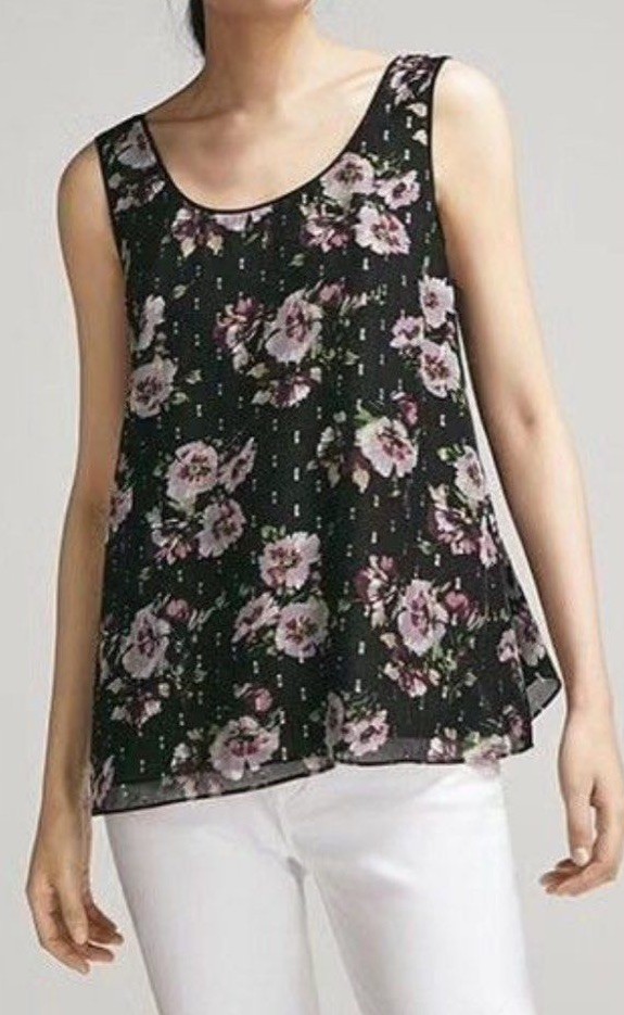 €50• MASSIMO DUTTI •Black Floral Silk Mix Vest Top Sz S . BNWT
