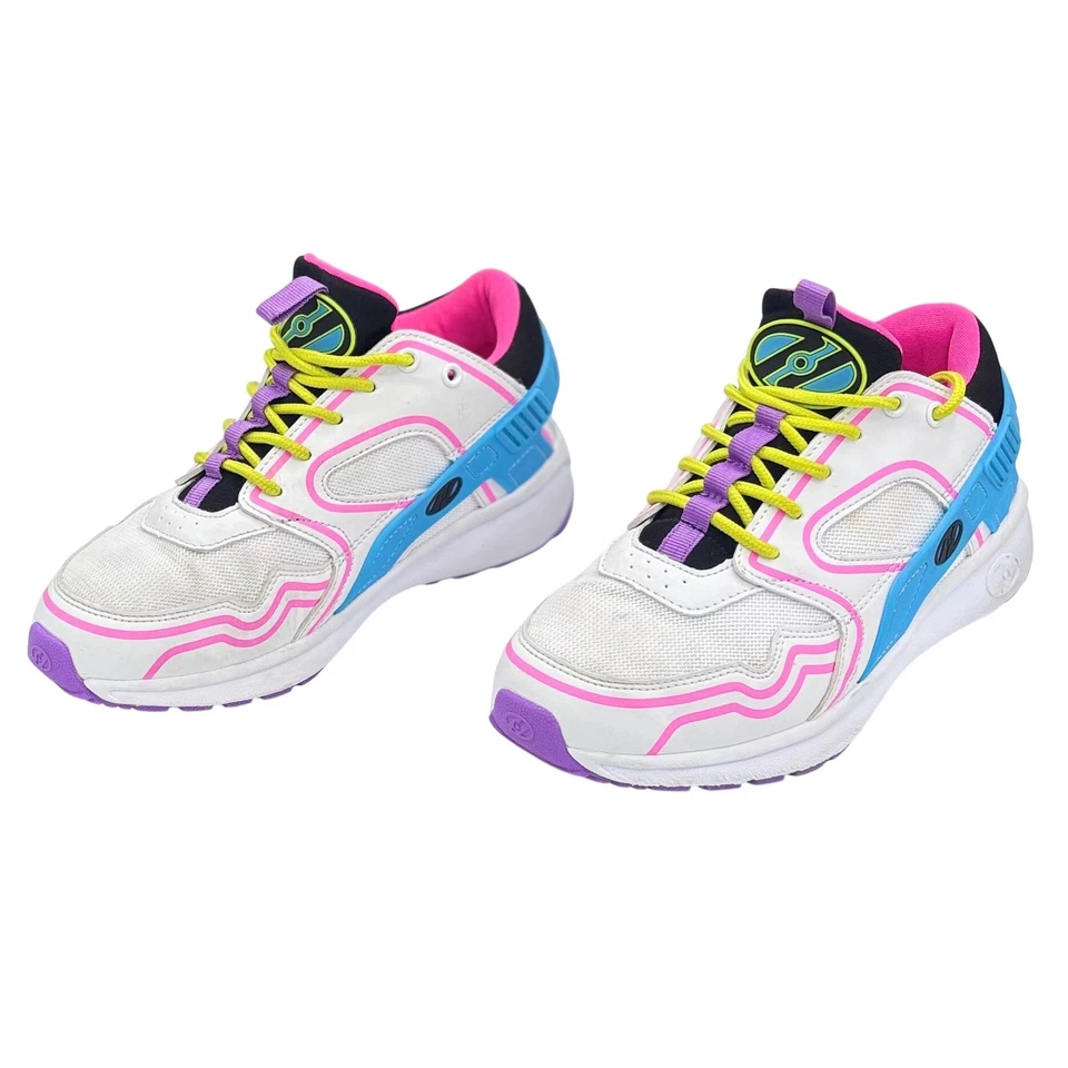 Kids Heelys Wheeled Shoes White Pink Blue Yellow Logo Size Youth 5 Sneakers - Image 3 of 4
