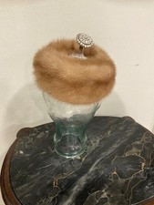Vintage Mink Pillbox Hat with Crystal Feature