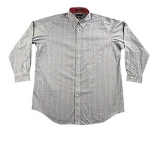Paul Fredrick Dress Shirt Mens 18 35 Blue Stripe Classic Non Iron Long Sleeve