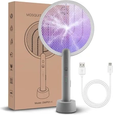 Electric Fly Swatter Racket, Mosiller 2 in 1 Smart Bug Zapper with USB Gray 