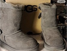 Ugg Kids Bailey Bow II grey suede boots 1017394K NEW In Box Size 6