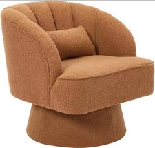 1pc Beige Modern Swivel Barrel Chair, 360 Degree Velvet Upholstered Armchair
