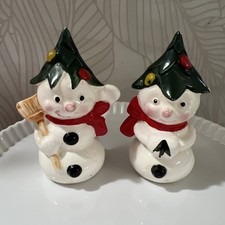 Vintage Holly Snowman Salt & Pepper Shakers C...