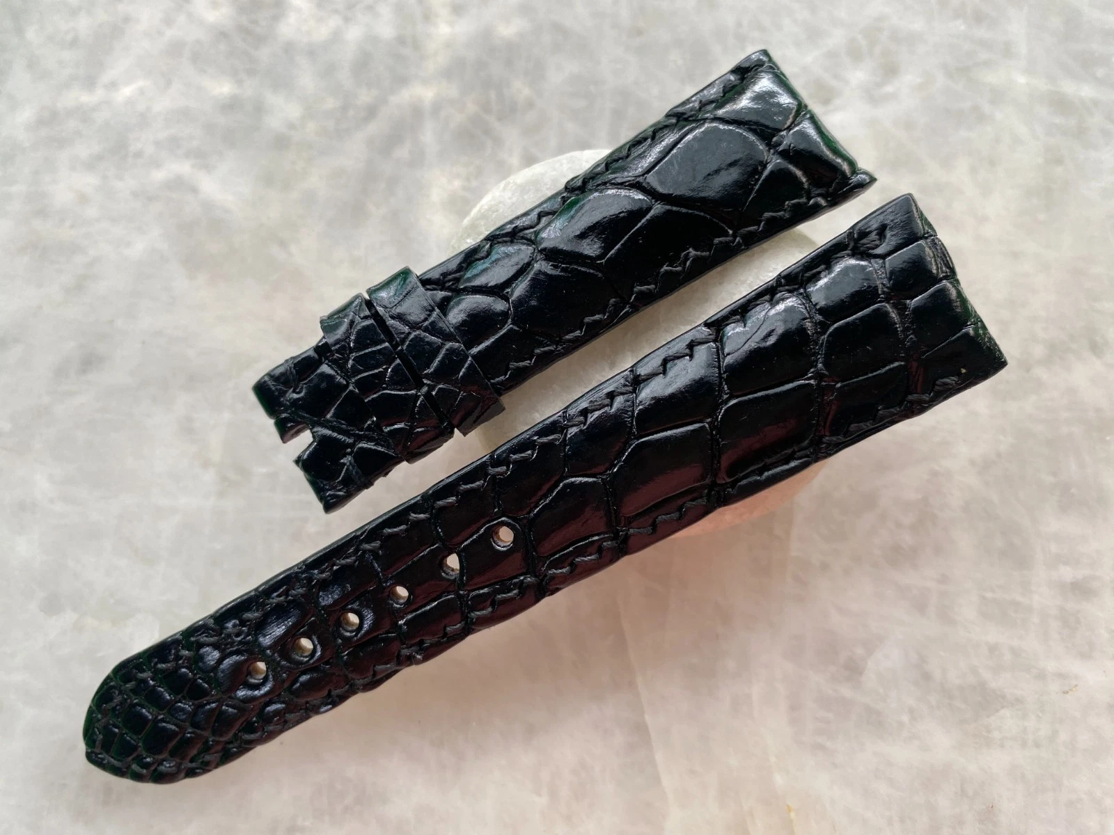 22mm/18mm Black Alligator Crocodile Print Leather Watch Strap Band