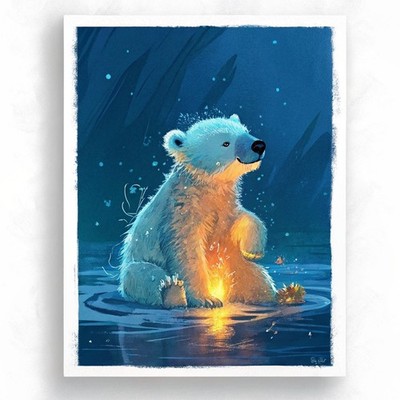 Eisbär Kunstdruck hell Kinderzimmer Wandbild gerahmter Tierdruck neu Baby Geschenk