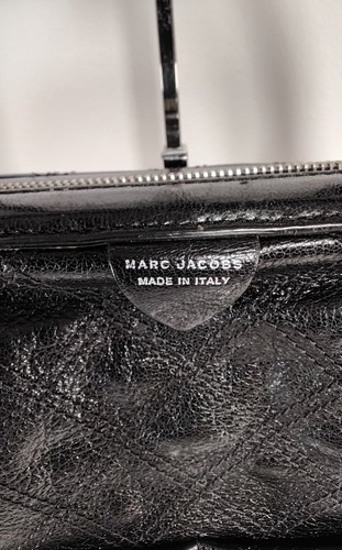 Marc Jacobs Black Leather Top Handle Bag Made in Italy Pouches Flaw - Picture 3 of 24