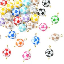 30pcs Acrylic Football Pendants Round Charms Mixed Color for Bracelets Necklace