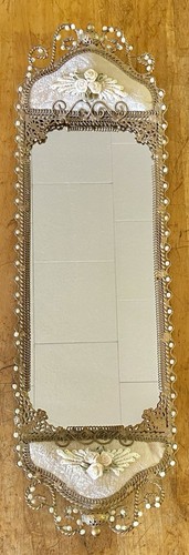 VINTAGE ANTIK VIKTORIANISCH EDWARDIANISCH BLUMENBAND PERLE SCHMINKSPIEGEL TABLETT - Bild 2 von 12