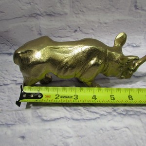Gold Brass Rhinoceros Figurine Heavy Metal Animal Statue Home Office Decor