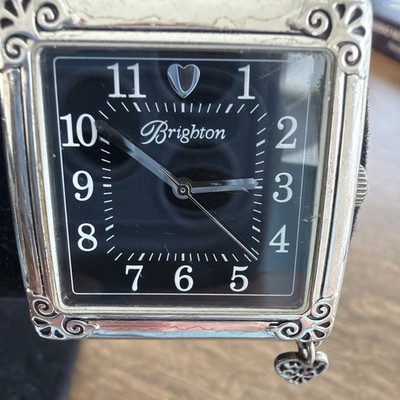 Brighton ST. MORITZ Silver Square Face Black Leather deBeers Paris Band- Works
