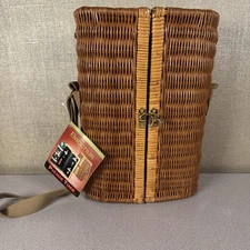 NWT Bacchus Picnic Time Insulated Wicker Wine Bottle Basket Carrier Set Strap