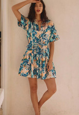 NWT Ulla Johnson Nadira Mini Dress Delphinium Blue Floral Cotton Poplin 2 $450