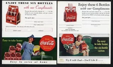 COCA COLA Promotion 1930's Two Mail In Cards Double Sided Illustrations COKE