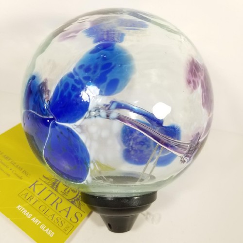 Kitras Art Glass Witch Ball Solar Light with Stake Hand Blown Blue Purple Flower - Picture 6 of 10