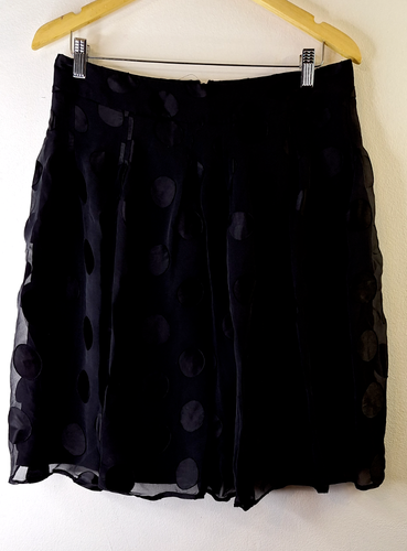 DKNYC Silk Blend Polkadot Satin Knee Length Skirt Sz L Whimsy Goth Fairy Core