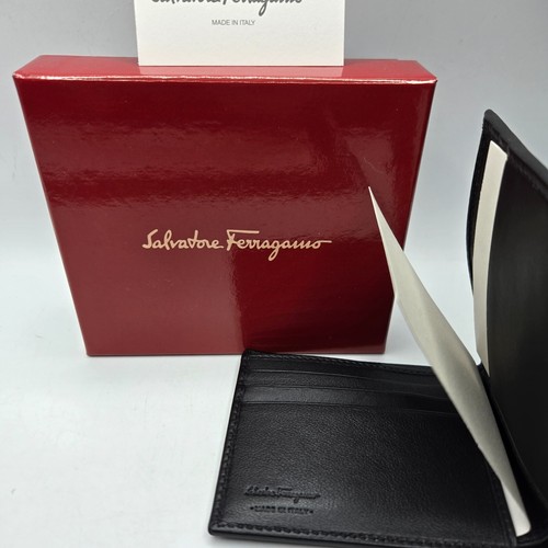 Salvatore Ferragamo Italian Black Leather Bifold Wallet •Silver Logo •New In Box - Bild 6 von 14