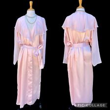 VTG 70s VALENTINO INTIMO Pale Pink SATIN ROBE Lounge Dress Sheer Ruffle Collar X