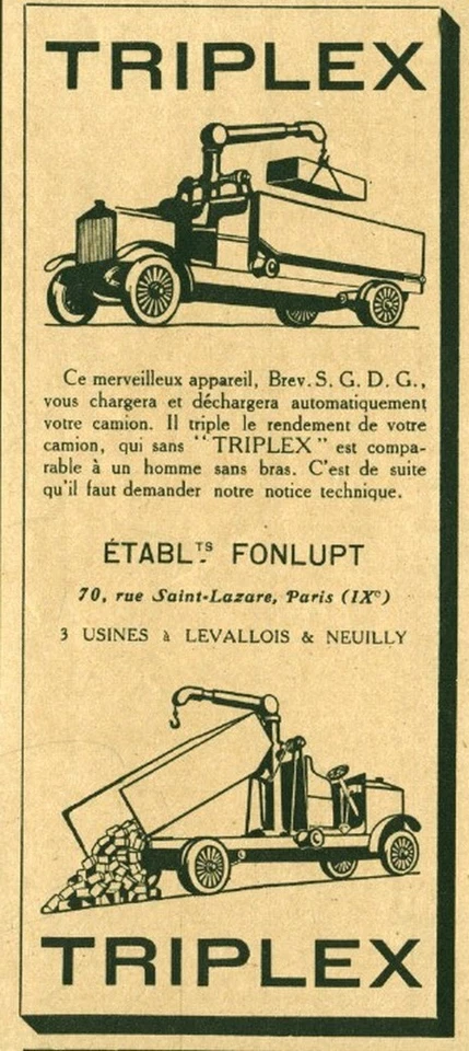 Publicité ancienne Triplex ETABLts Fonlupt 1921 issue de magazine - Photo 1/1
