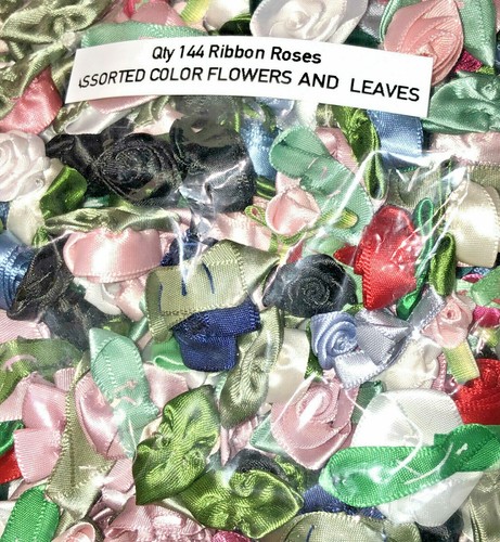 144 SATIN RIBBON ROSES Applique Sewing Bow Craft Choose your color NEW ROSEBUDS - Picture 22 of 26