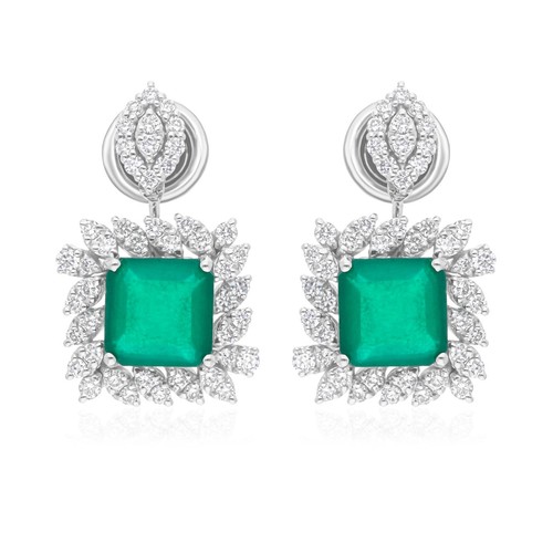 4.17 TCW Lab Grown CVD Diamond Synthetic Gemstone Dangle Earrings 14k White Gold - Picture 2 of 8