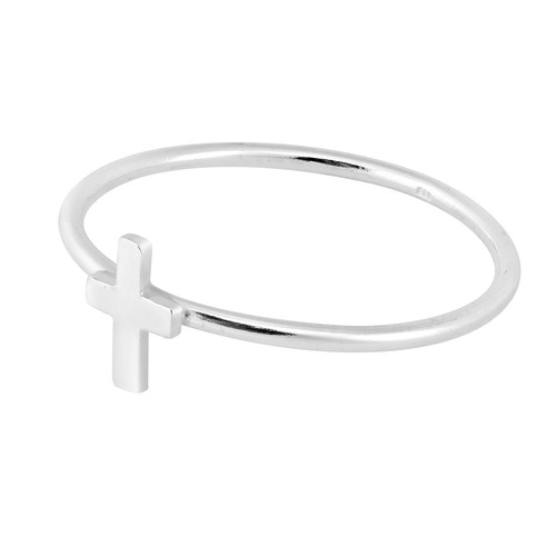 Minimalistic Mini Cross of Faith Sterling Silver Band Ring-7 - Picture 2 of 5