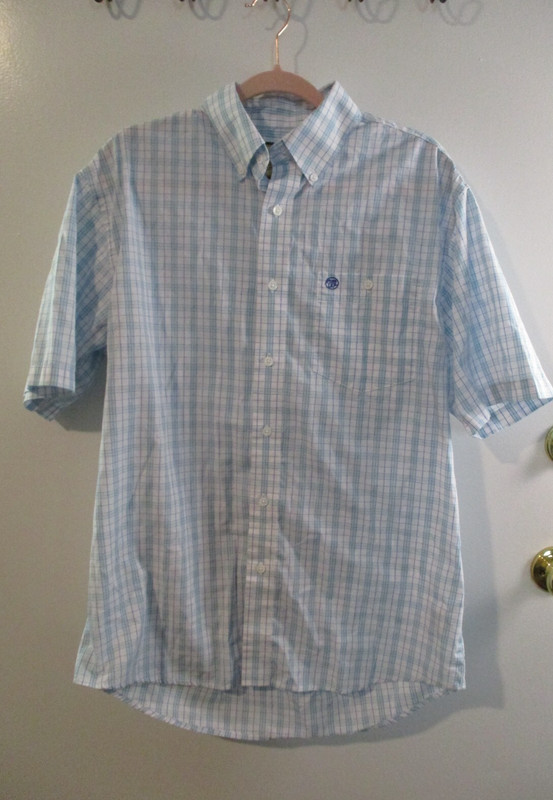 Wrangler Mens Sz M Plaid Short Sleeve Button Down Shirt White Blue
