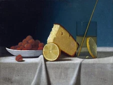 Still life cake lemon strawberries J. Peto Tile Mural Backsplash Marble Ceramic