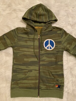 Sweat à Capuche Aviator Nation Peace Warrior - Fermeture éclair Complète, Camouflage - Taille XS - Occasion Très Bon état
