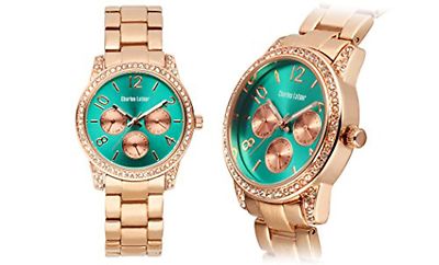 NEW Charles Latour 10018-GRN Women's Chaplet Multi-Function Green Dial Watch