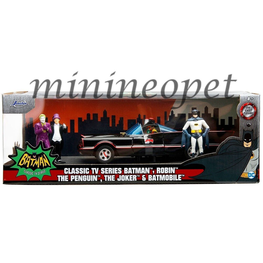 JADA 1966 CLASSIC BATMOBILE 1/24 w/ BATMAN, JOKER, PENGUIN & ROBIN