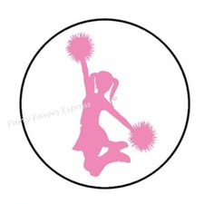 30 PINK CHEERLEADER ENVELOPE SEALS LABELS STICKERS PARTY FAVORS 1.5" ROUND