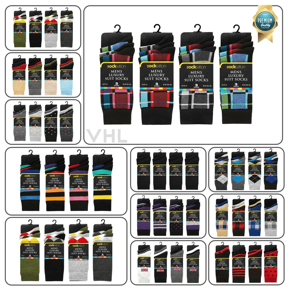 SOCKSATION Mens Suit Socks Office Work 100% Cotton Formal Dress Wear 12 Pairs Socks UK 6-11