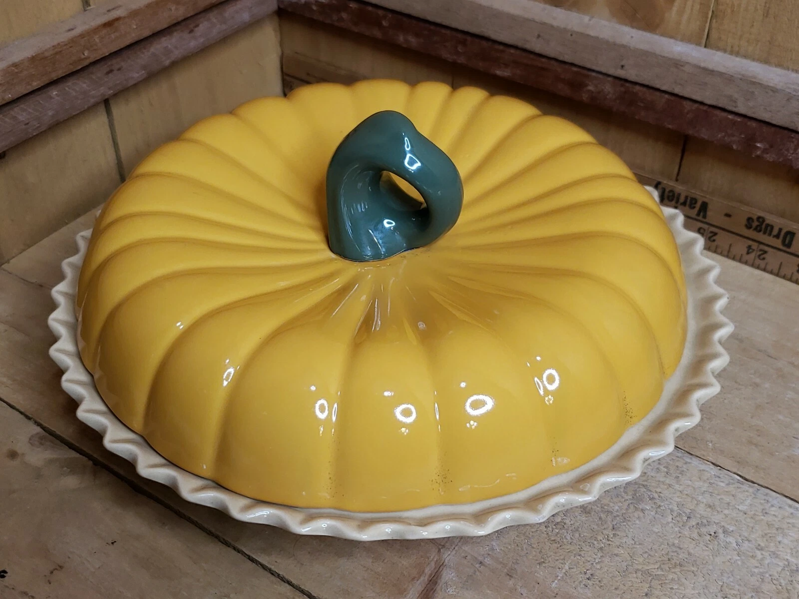 Vintage Pumpkin Pie Recipe Dish Ceramic Fall Baking Pie Plate With Lid 2PC
