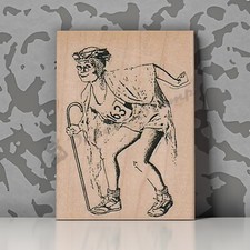 Mounted Rubber Stamp, Racing Granny, Grandma Running Marathon, Granny Racing