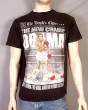 vintage 00s Y2K RARE bootleg Barack Obama T-Shirt 2008 Boxing Theme Rap sz M