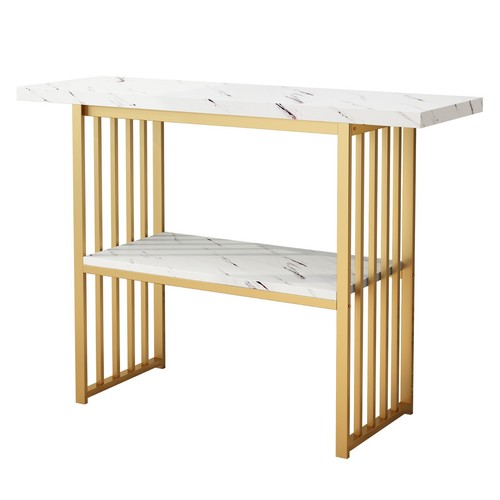 US 42" Modern Gold Metal Legs Entryway Table, Faux Marble Console/Accent Table - Picture 12 of 12