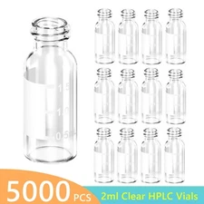 5000x 2ml Autosampler Vials 9-425 Screw Top Clear Glass Bottles+Writing Area LAB