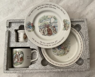VTG Wedgwood Beatrix Potter Mrs Tiggy~Winkle 4 Piece Dish Set Plate Cup Bowl Egg
