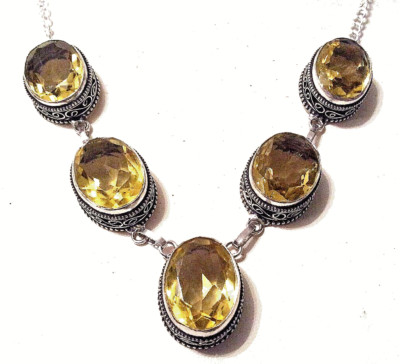 VINTAGE  C I T R I N  HANDGEFERTIGT 925 Sterlingsilber Schmuck HALSKETTE