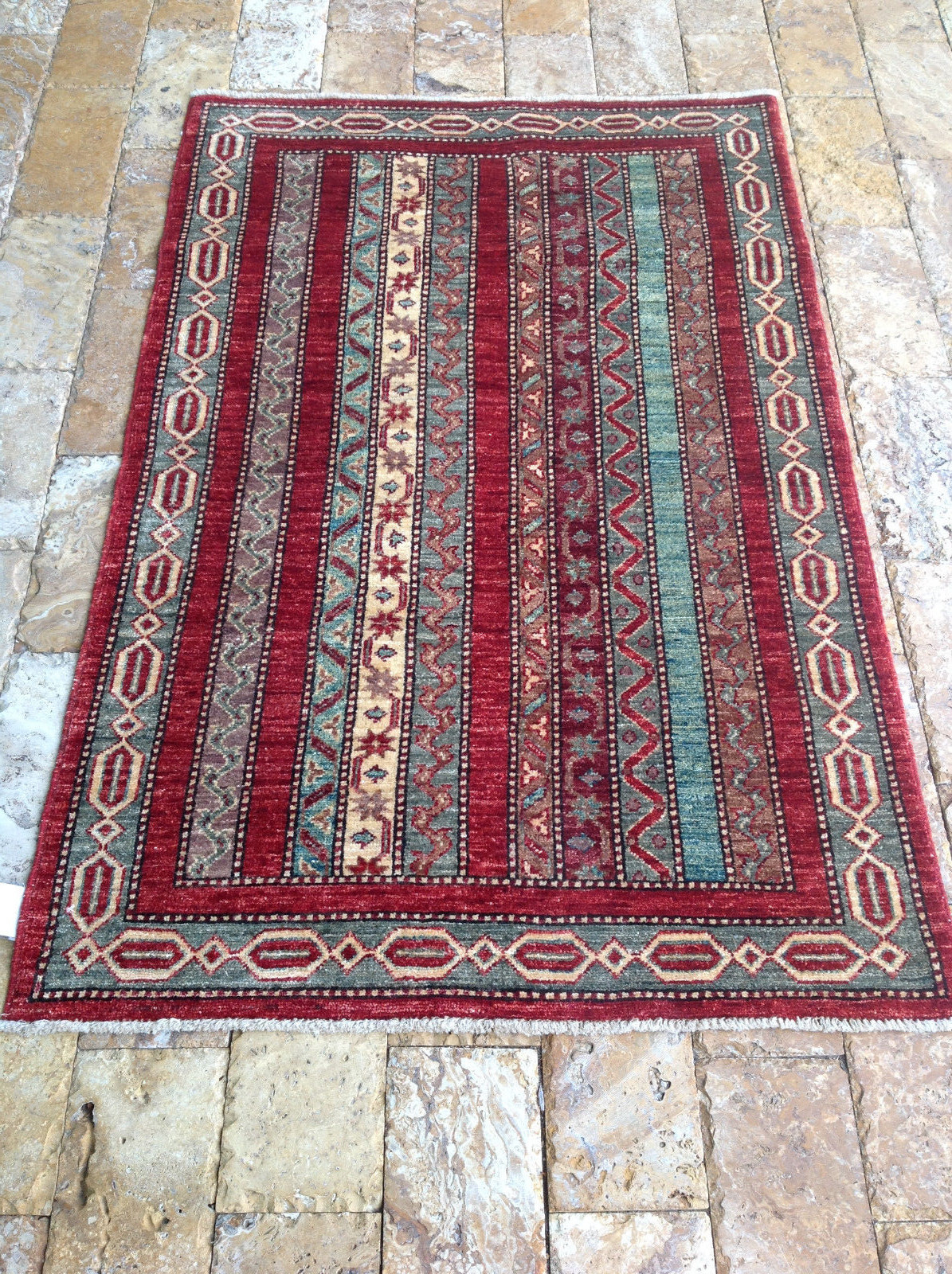 Восточный ковер из тонкой супер-казахской шерсти, связанный вручную в племенном стиле, 32 X 410