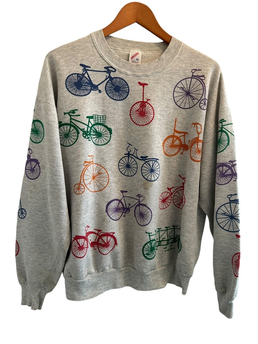 80s JERZEES MICHIGAN RAG CO. スウェット Vtg 80's Jerzees Tag AOP Bicycle Michigan Rag Co. Double