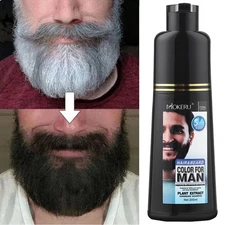 Men 2 in 1 Beard Mustache Natural Hair Color Shampoo Permanent Black Dye 200ml