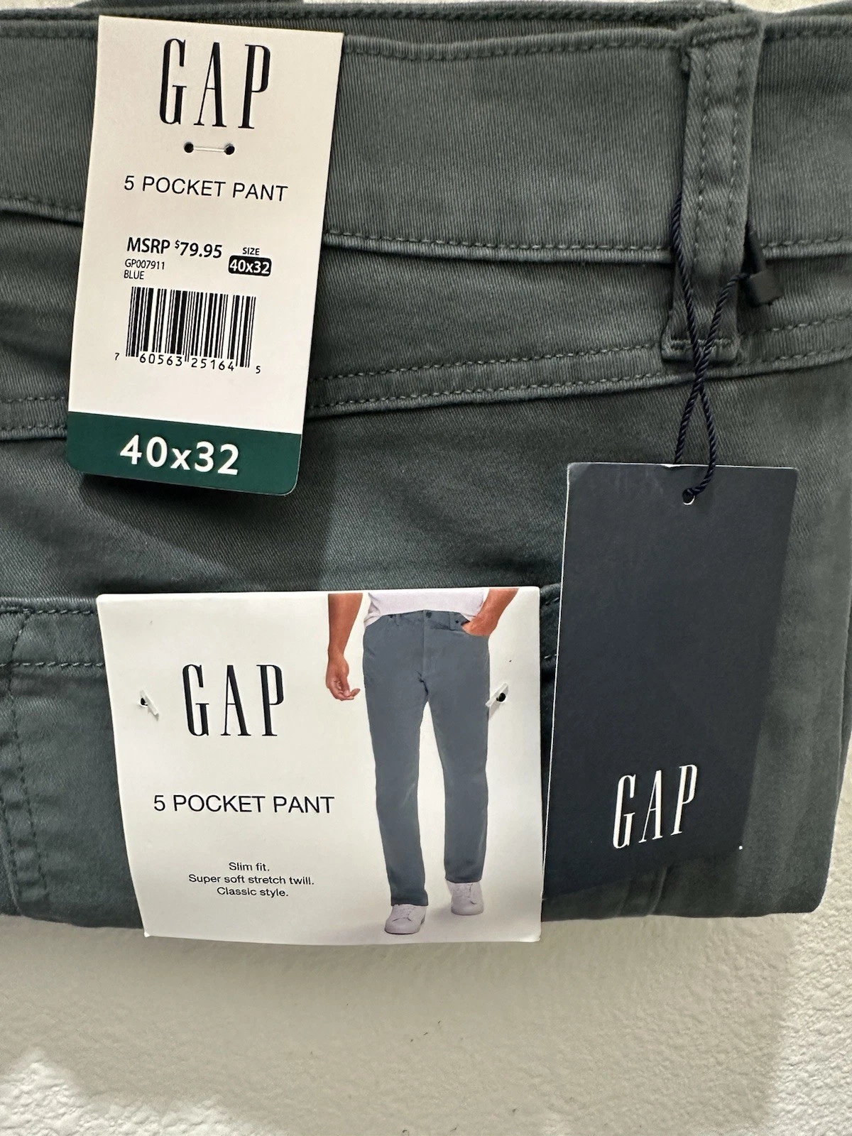 GAP Men’s Blue Slim Fit Stretch Twill 5-Pocket Pants Waist 40